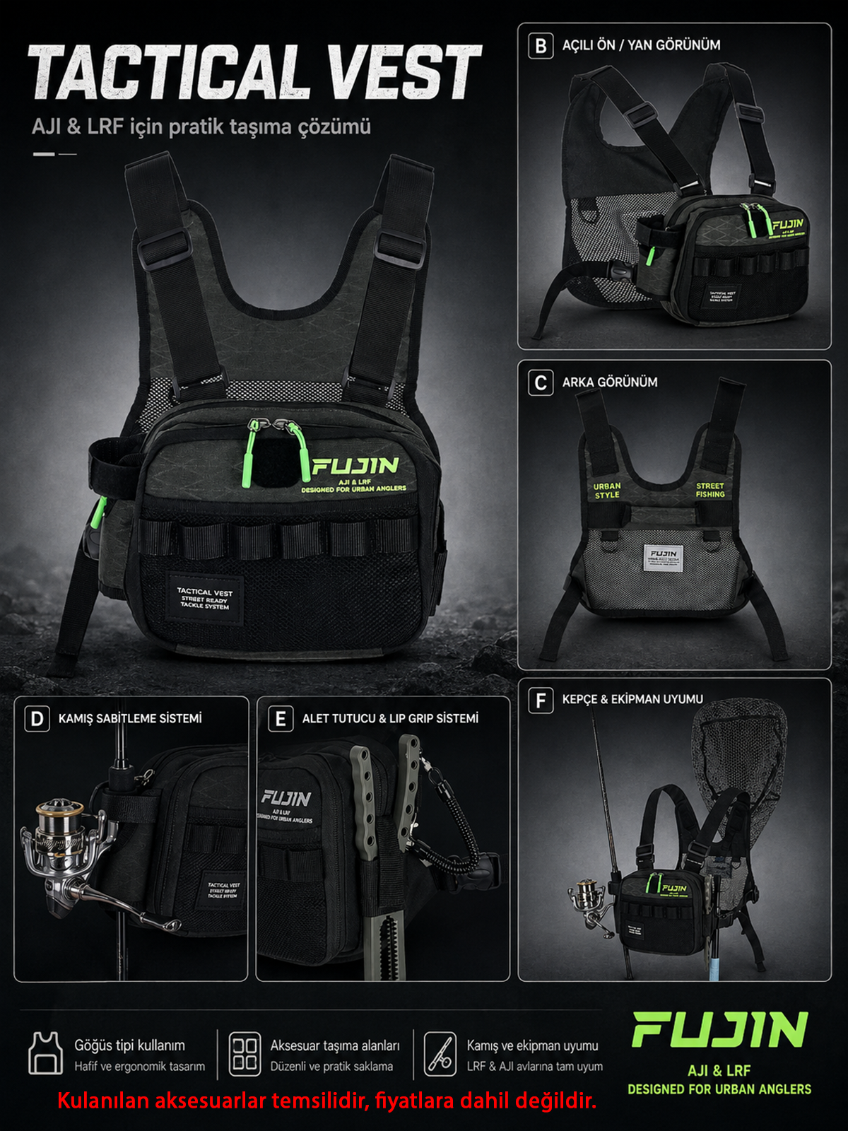 Fujin Tactical Vest Khaki Balıkçı Çantası