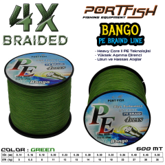 Portfish Bango 4 Kat İp Misina 600 mt Yeşil