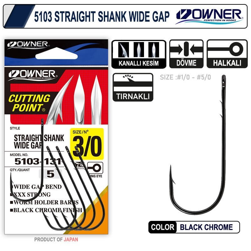 Owner 5103  Straight Shank Wide Gap Uzun Pala Lüfer İğnesi