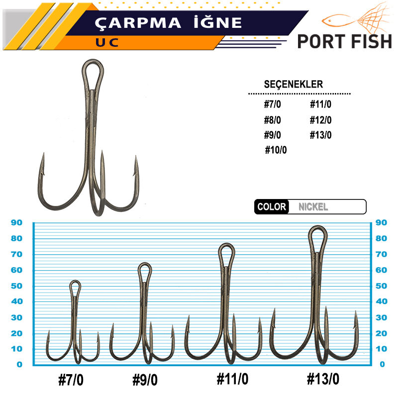 Portfish Üçlü Çarpma Nikel İğne 50 Adetli