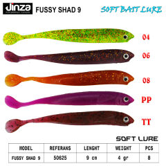 Jinza Hawk Fussy Shad 90 mm 4 gr Silikon Balık 8 Adet