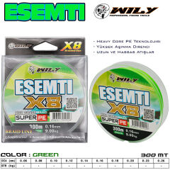 Wily Esemti 8 Kat İp Misina 300 mt Yeşil