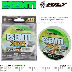 Wily Esemti 8 Kat İp Misina 300 mt Yeşil