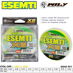 Wily Esemti 8 Kat İp Misina 300 mt Sarı