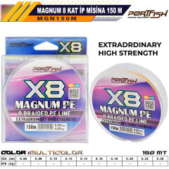 Portfish Magnum 8 Kat İp Misina 150 mt Multi Color