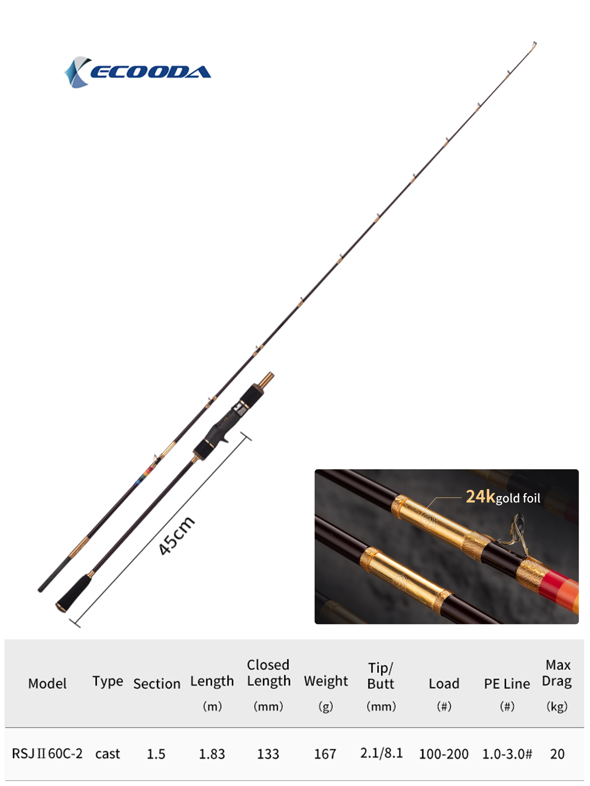 Ecooda GT-Fisher Rainbow 2 183cm 100-200gr Slow Jigging Kamışı